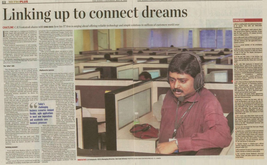 Dot Com Infoway's CEO - Featured in The Hindu
