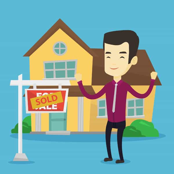 Real estate agent with sold placard.