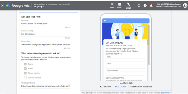 google ads lead form