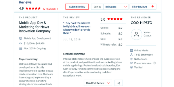 dot com infoway reviews - clutch